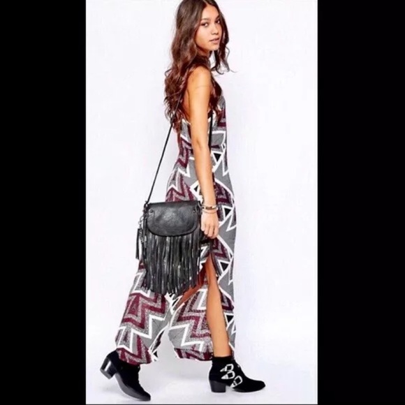Free People SERVES YOU RIGHT Maxi Split Aztec Bohemian Western Dress Size 0 US - Picture 10 of 12